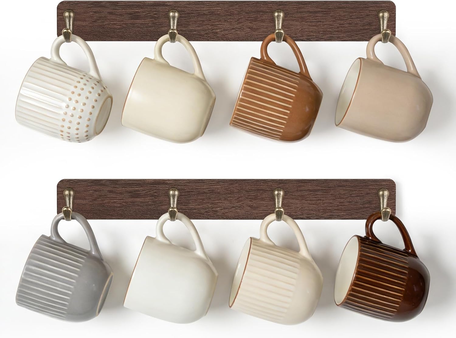 Mkono Wooden Wall Mug Holder with 8 Hooks, Brown