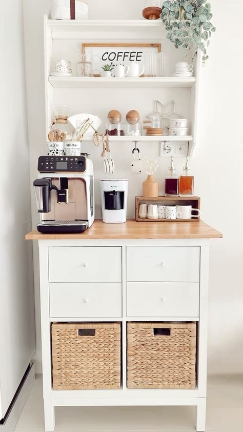 Coffee station with integrated built-in cabinet storage