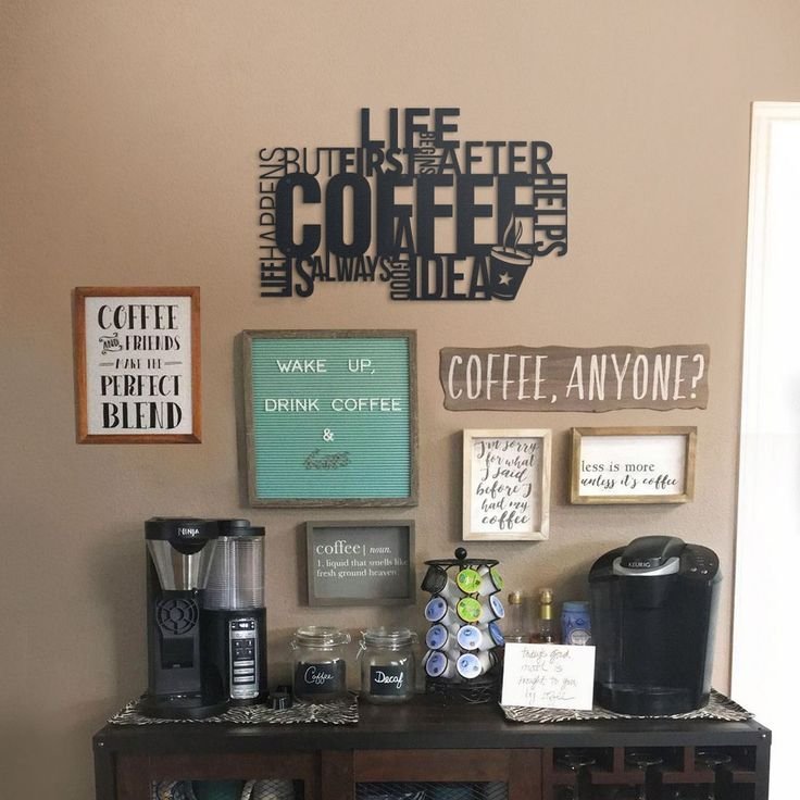 Coffee station with statement wall art as a clear focal point