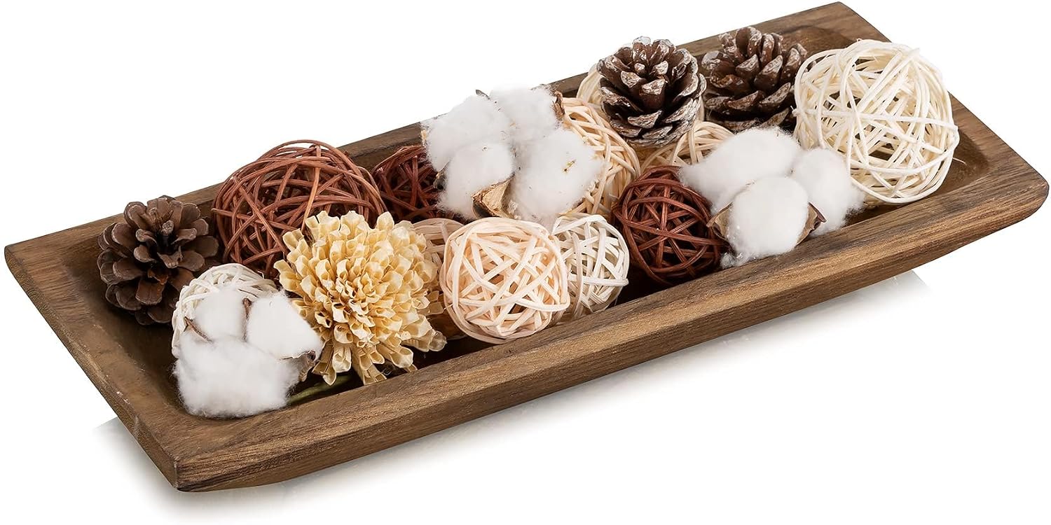 Hanobe Wood Decorative Dough Bowl for Coffee Table Decor, 14