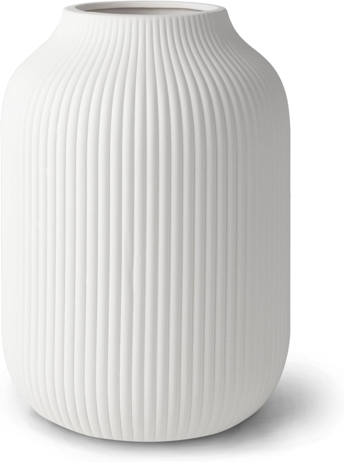 flature Ceramic Vase with Grooves - Waterproof Flower Vase in Matte White for Fresh Flowers, Dried Flowers, Pampas Grass, Large 7.9