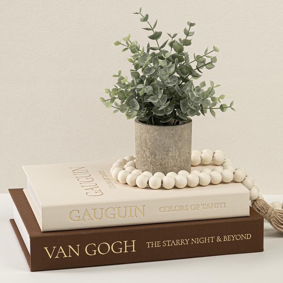 Decorative Books for Home Decor - Stackable Faux Book Box for Coffee Table Styling & Hidden Storage - Neutral Linen Fake Books as Display Riser for Shelf & Entryway (Set of 2, Van Gogh Art)