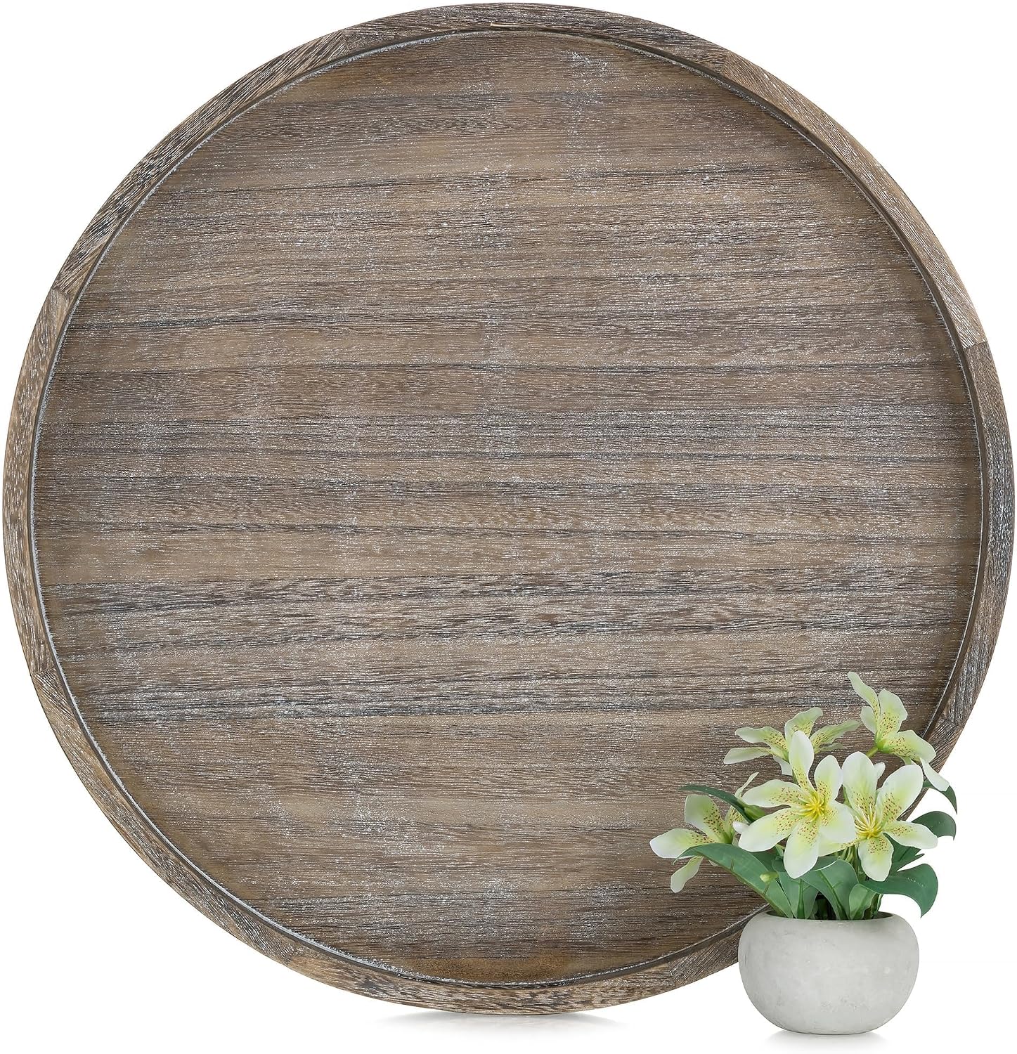 Hanobe Wood Decorative Ottoman Tray for Living Room with Handles, 22