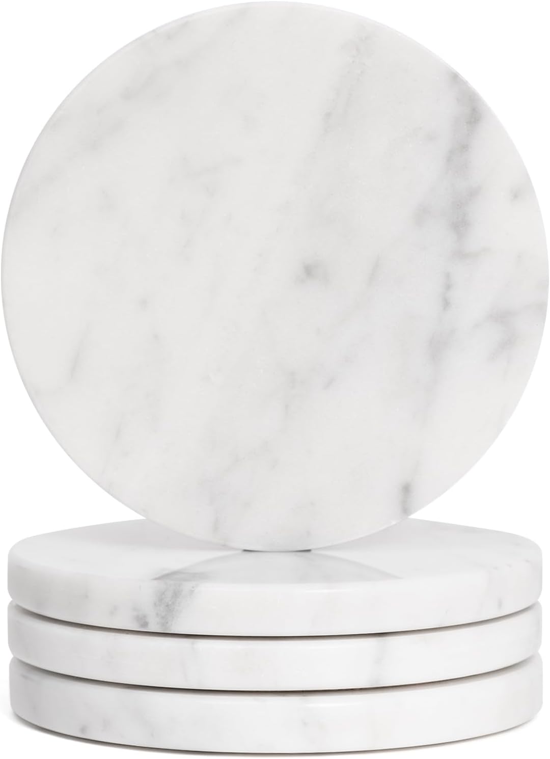 Set of 4 White Drink Coasters, 4-Inch Exquisite Marble Stone Coasters, Natural Stone Design, Perfect for housewarmings, Anniversaries, and Office Decor, While Helping Protect countertops