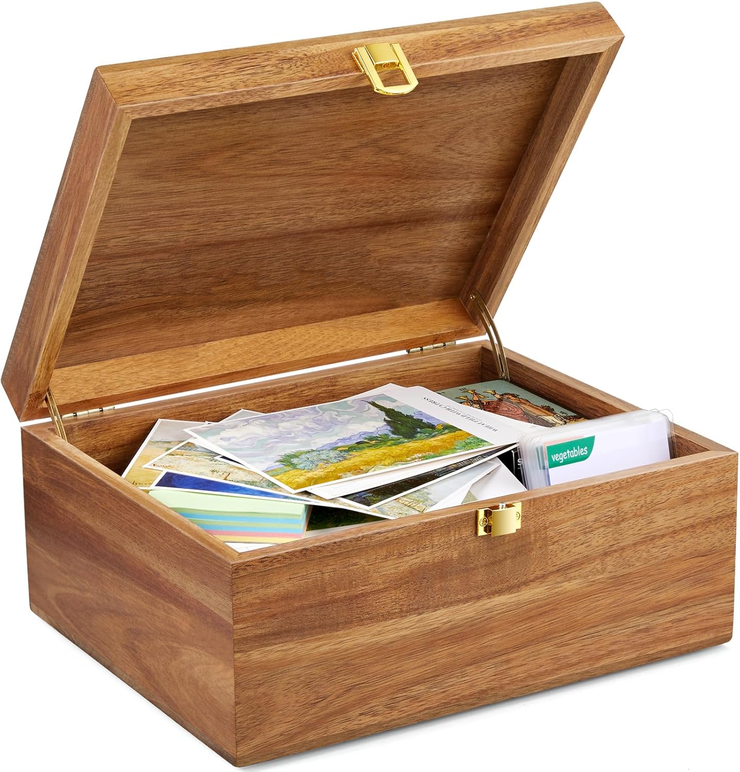 DRASTAR Large Acacia Wooden Keepsake Box with Hinged Lid