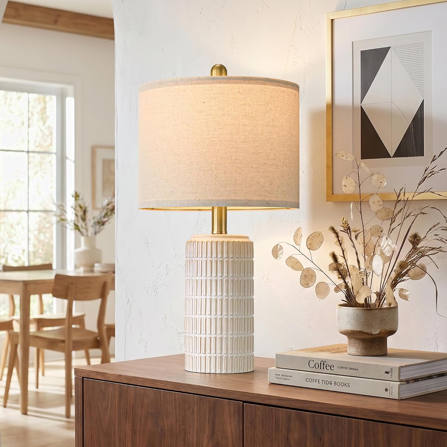 PoKat 21 Inch Modern Ceramic Table Lamp, White