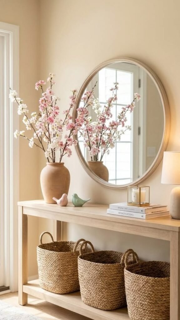 Console table styled with varied heights for visual interest