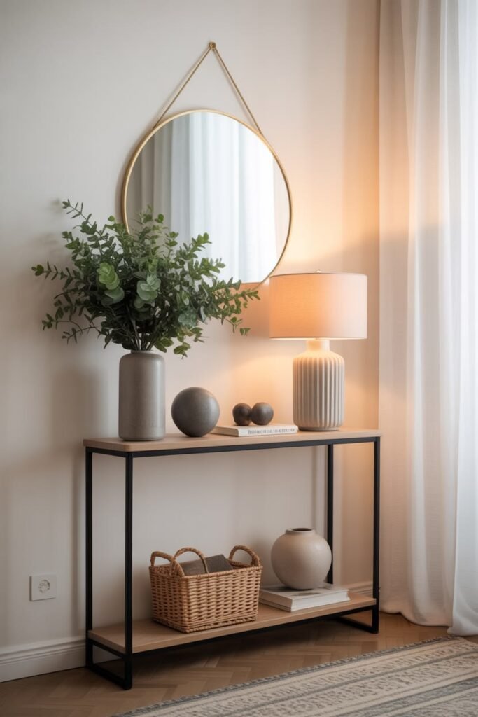 Console table styled thoughtfully with a few curated objects