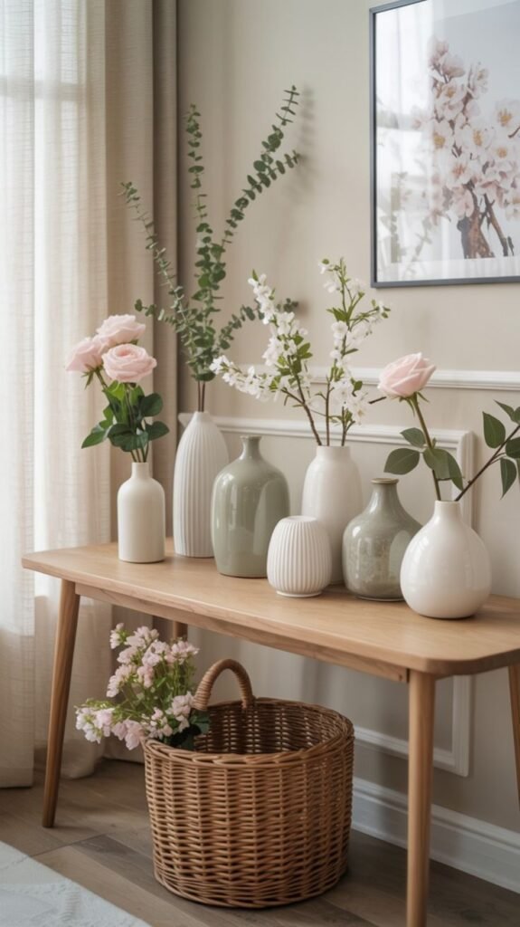 Console table styled for a seasonal refresh with new accent pieces