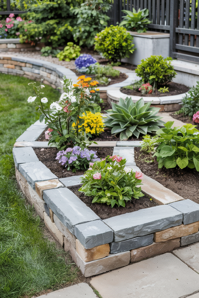 Defined garden corner with clear structural boundaries