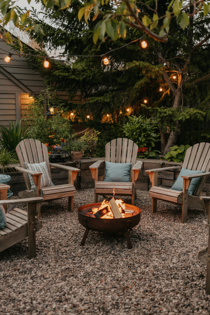 Fire pit nestled into a garden corner for evening gatherings