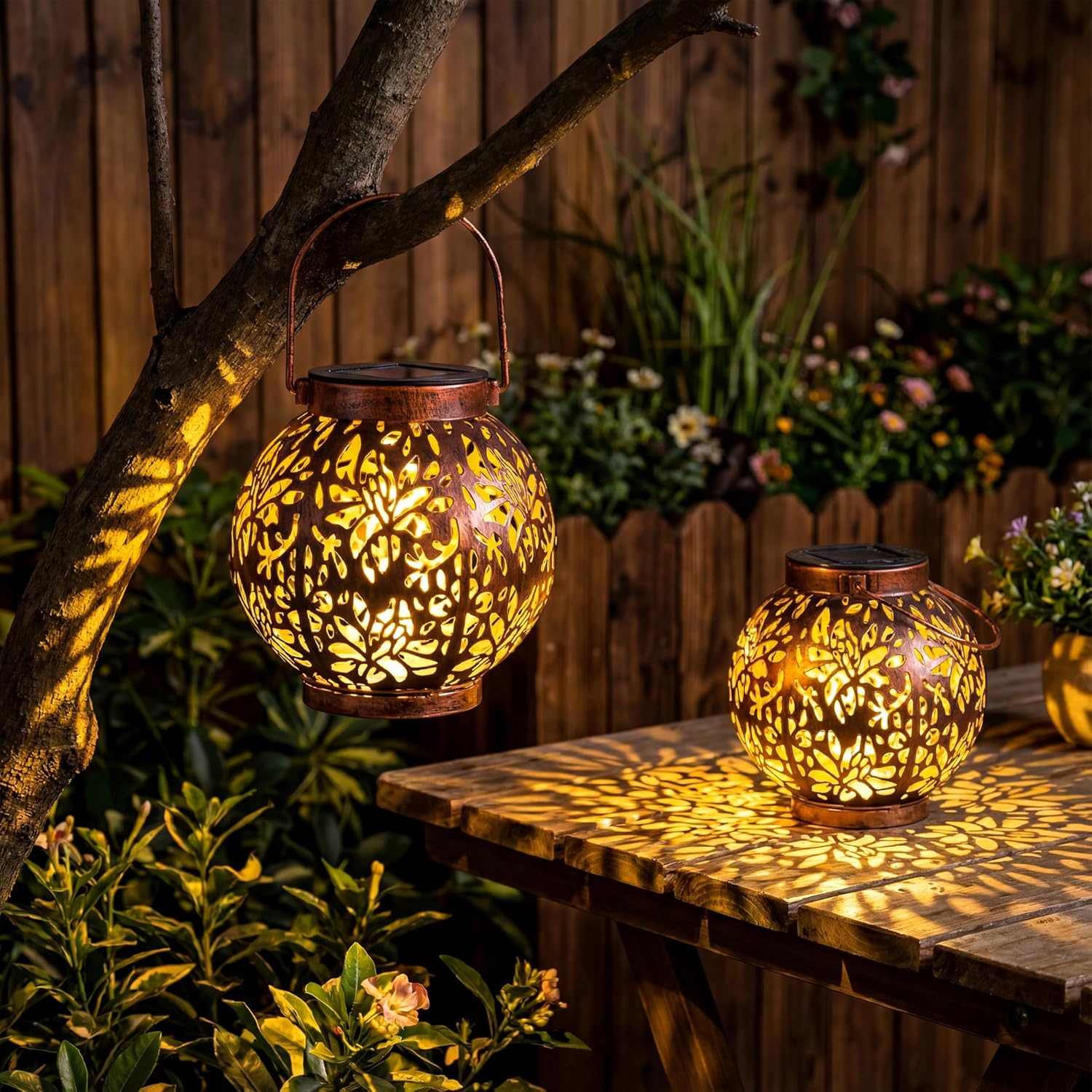 JOIEDOMI Solar Hanging Lantern Lights, Waterproof, 2 Pack