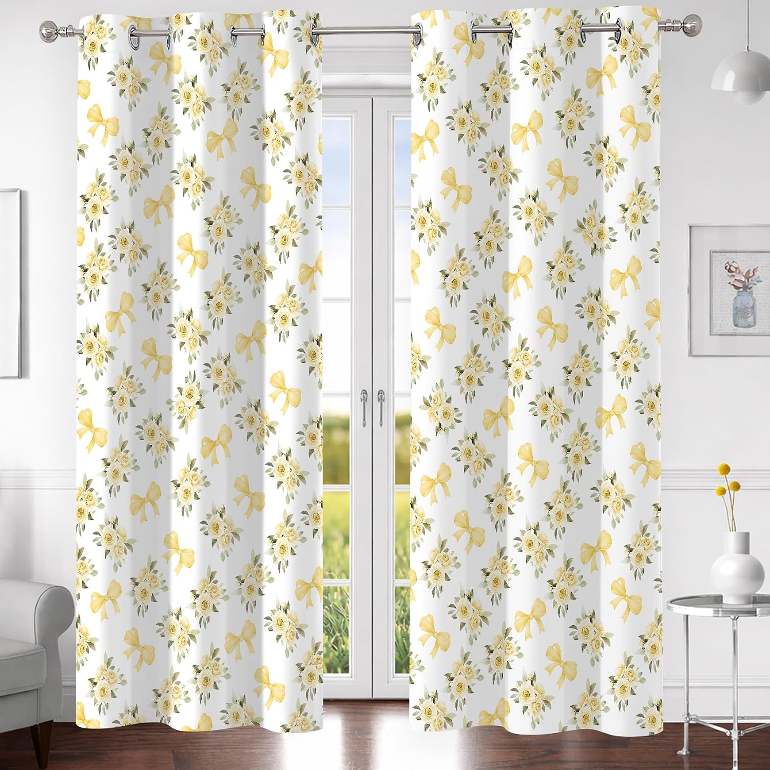 MYUSRE Yellow Floral Curtains, Cottagecore Blackout, 2 Panels