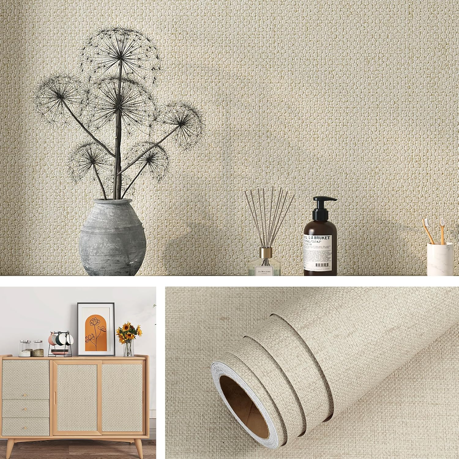 Livelynine 15.8x394 Neutral Textured Peel and Stick Wallpaper for Bedroom Wall Paper Peel and Stick Modern Kitchen Bathroom Living Room Kids Texture Elegant Gender Cream Contact Paper Waterproof