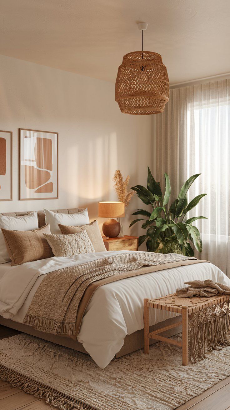 Cozy minimalist boho bedroom for small spaces