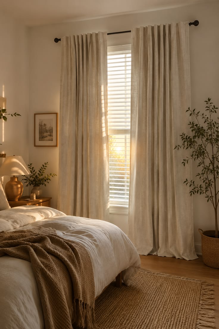 Curtains styled to soften morning light