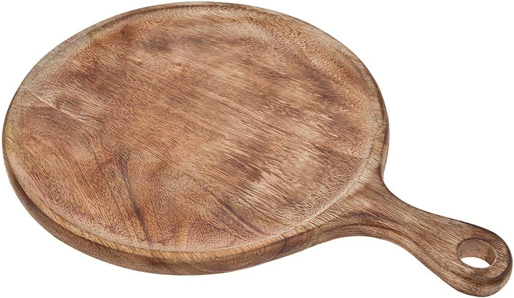 Godinger Round Wood Cutting Board with Handle, Rustic Farmhouse Look