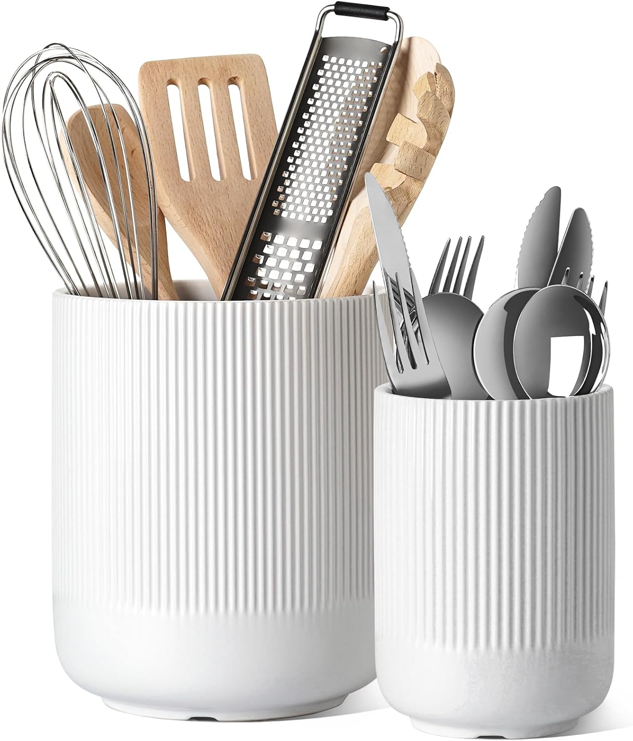 LE TAUCI Ceramic Kitchen Utensil Holder for Counter, White