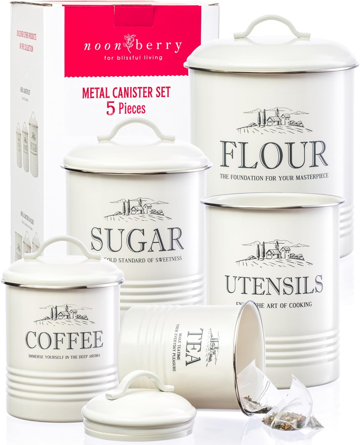 noonberry 5-Piece Farmhouse Canister Set for Kitchen Counter
