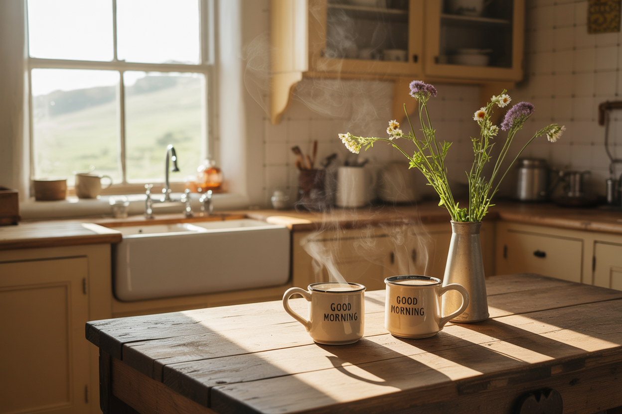 Cozy farmhouse kitchen with rustic charm and warm details
