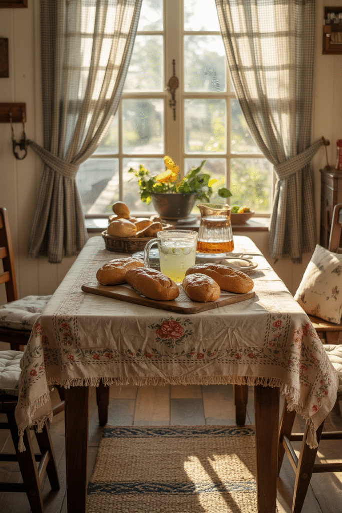 Balanced mix of warm metal tones in a cozy farmhouse kitchen