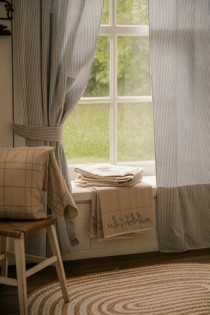 Soft textiles bringing warmth and texture to a farmhouse kitchen