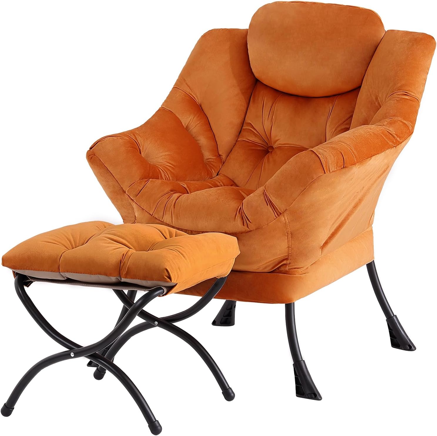 Tiita Lazy Chair with Ottoman, Velvet Orange Reading Accent Chair
