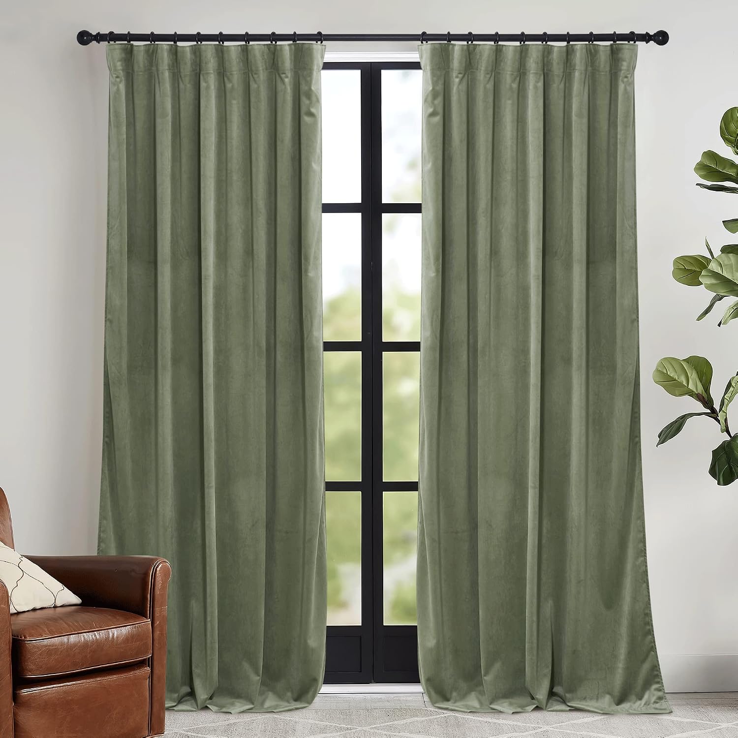 RYB HOME Sage Green Velvet Curtains, 84 Inches, Living Room and Bedroom