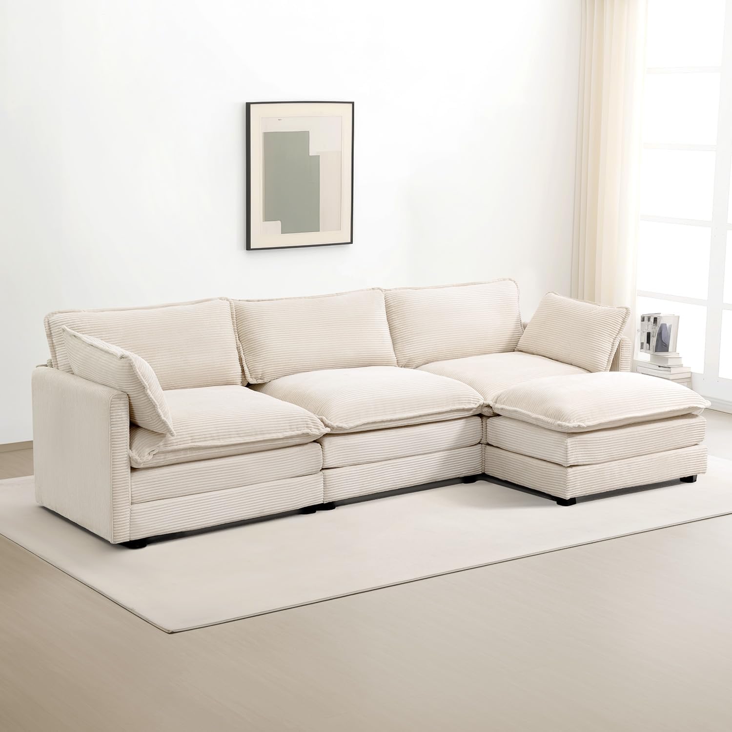 ROWHY 112 Inch Modular Sectional Cloud Couch with Movable Ottoman