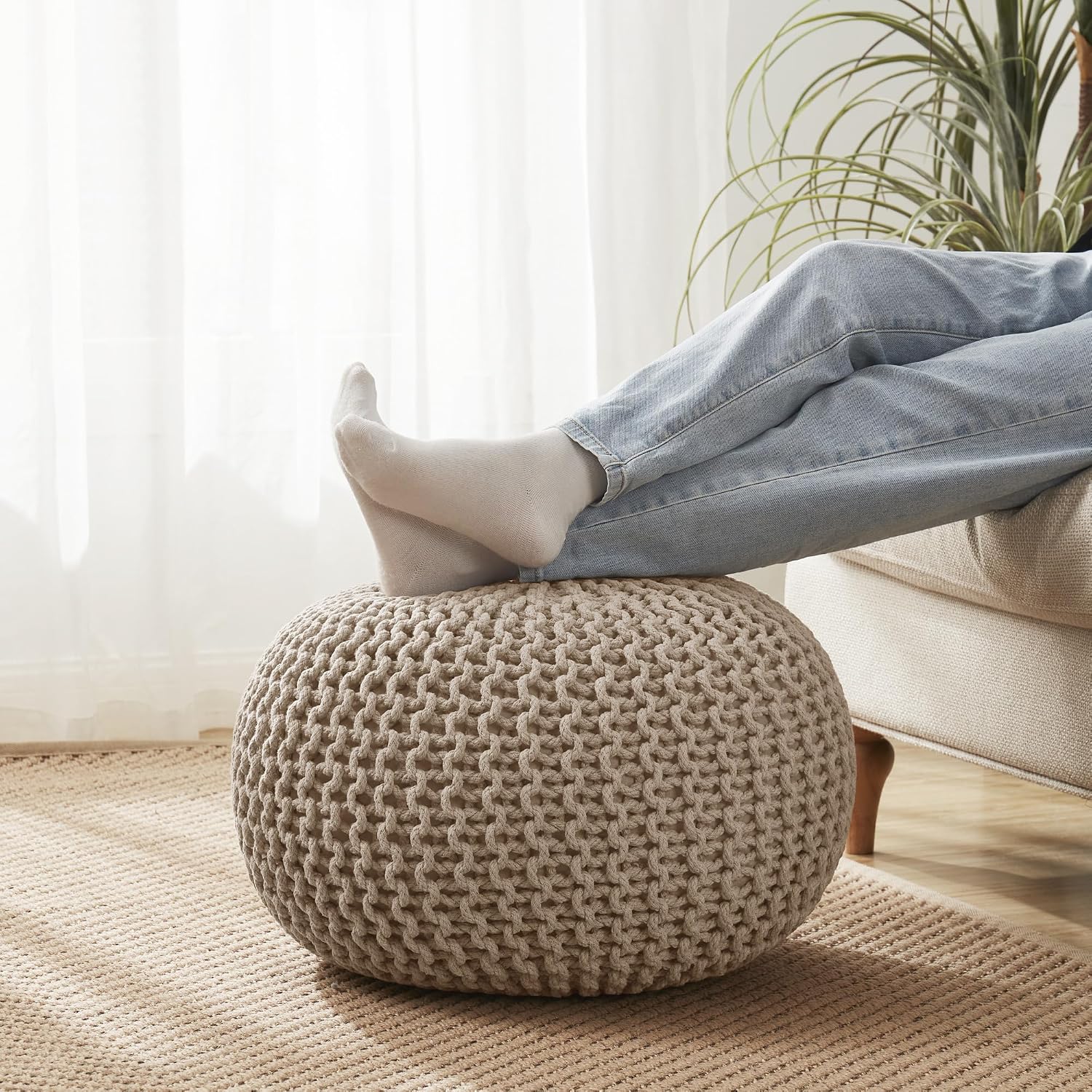 Cozy Floor Pouf Ottoman Foot Rest, 20 Inch Diameter