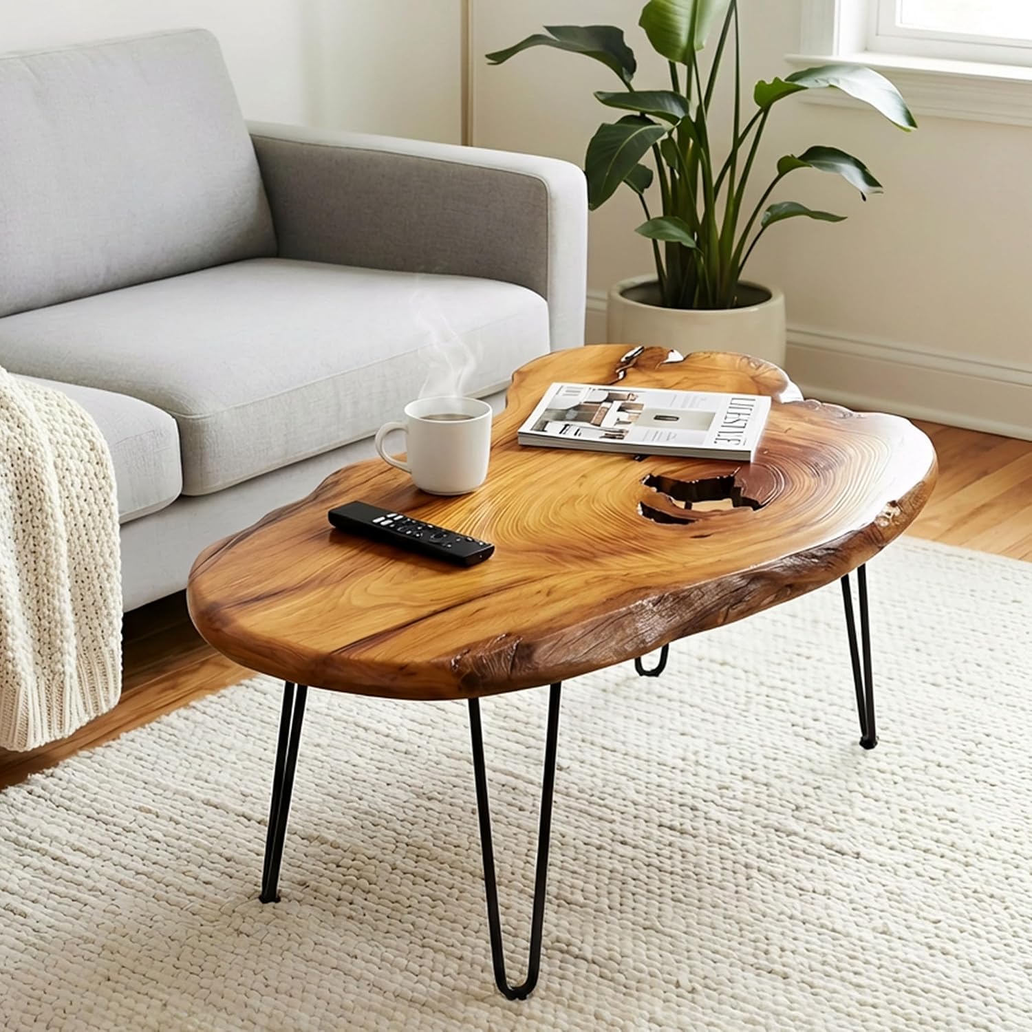 Live Edge Natural Wood Coffee Table for Living Room