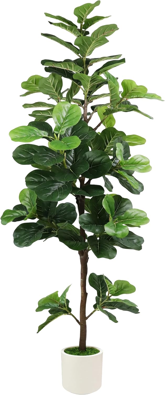 6 FT Artificial Fiddle Leaf Fig Tree with White Planter & Moss