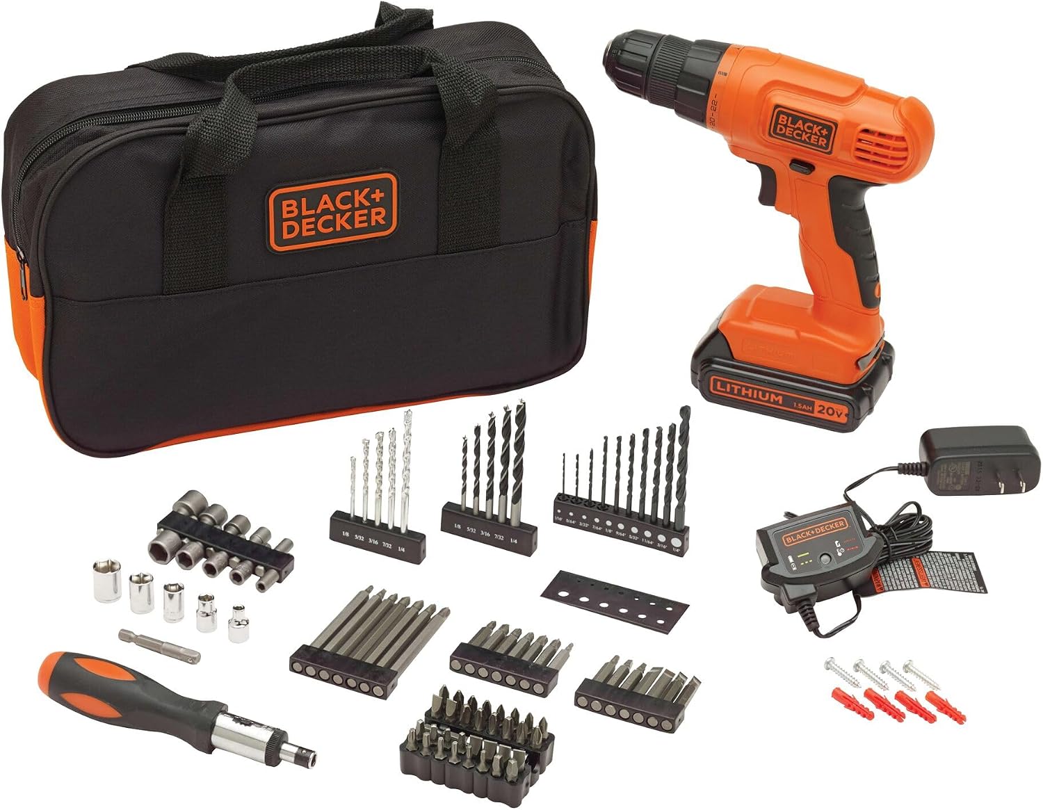BLACK+DECKER 20V MAX Cordless Drill Driver Kit with Bit Set and Sockets