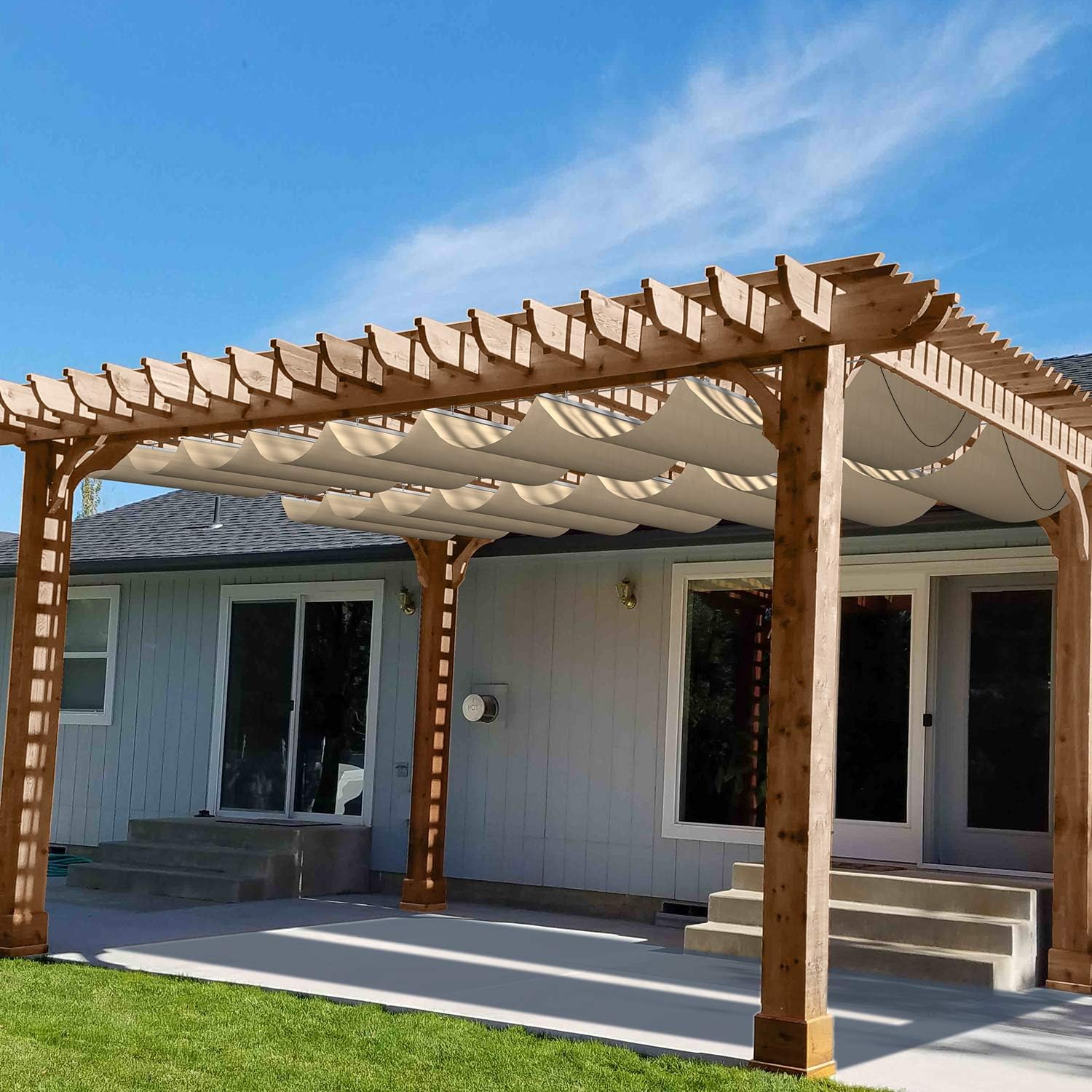 Retractable Pergola Shade Cover Canopy, Waterproof, 3 x 16 Ft