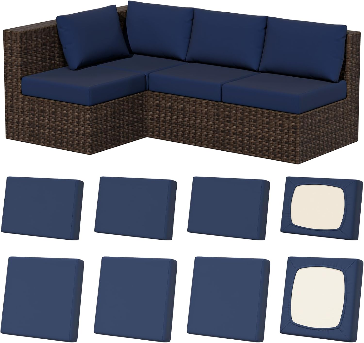 Outdoor Cushion Covers, 8 Pcs, Stretch Patio Furniture Slipcovers