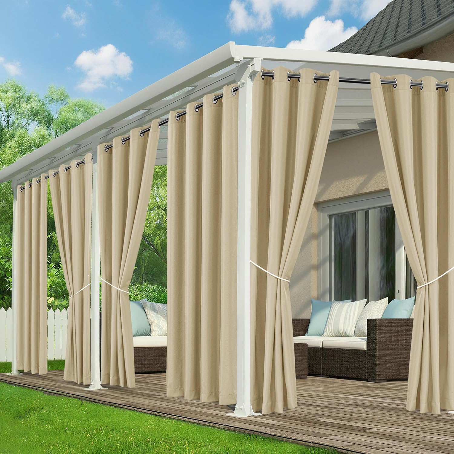 Waterproof Outdoor Curtains for Patio, 6 Drape Panels, Sun Shade