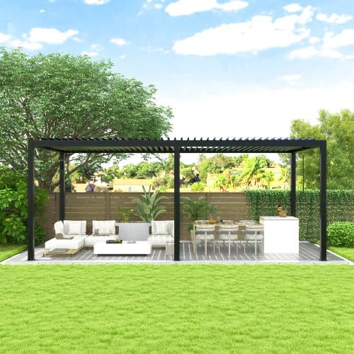 10 x 19 Ft Louvered Pergola, Aluminum Frame and Steel Louvers