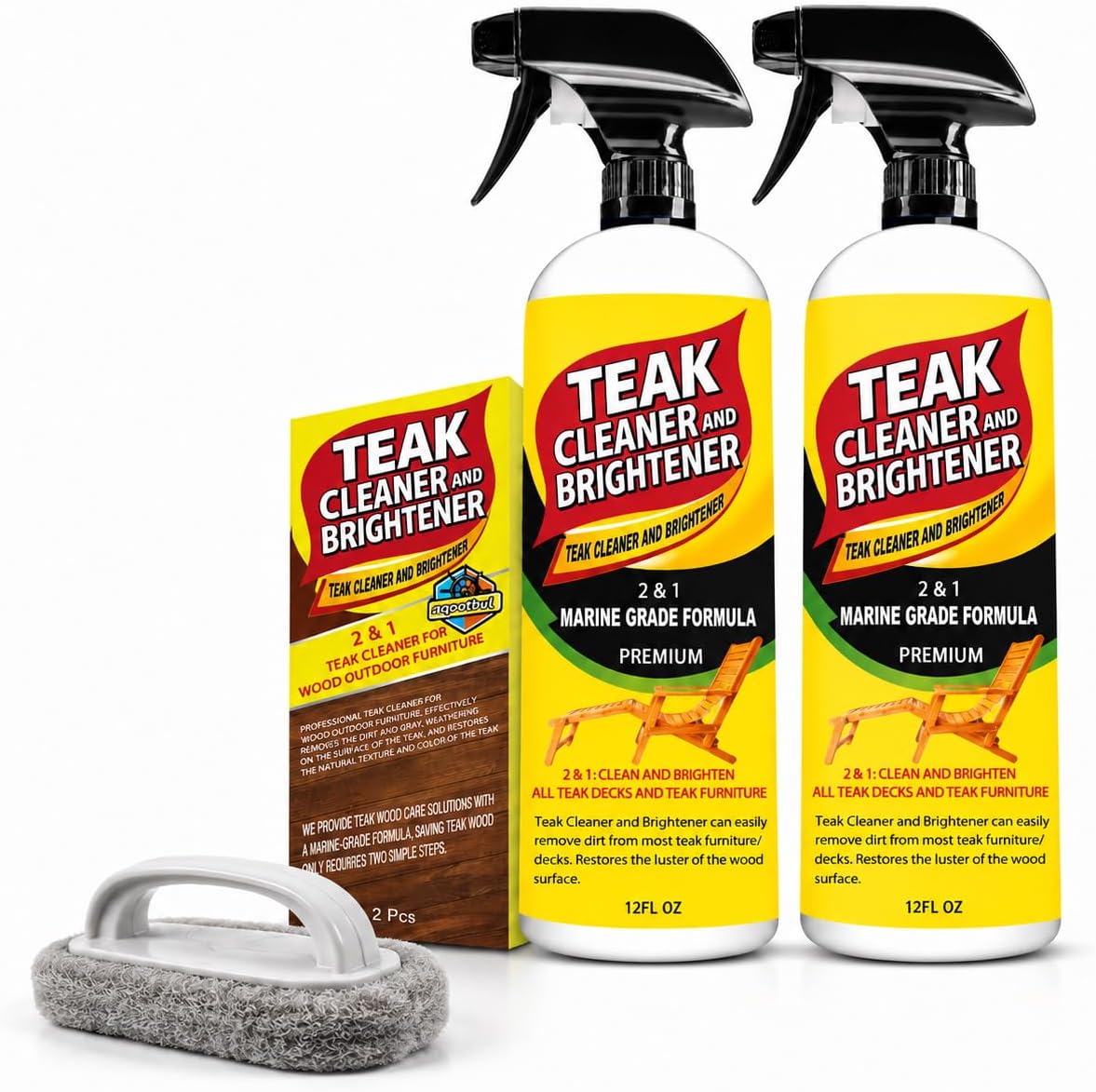 Teak Cleaner and Brightener for Outdoor Furniture and Boat Decks, 2 Pack