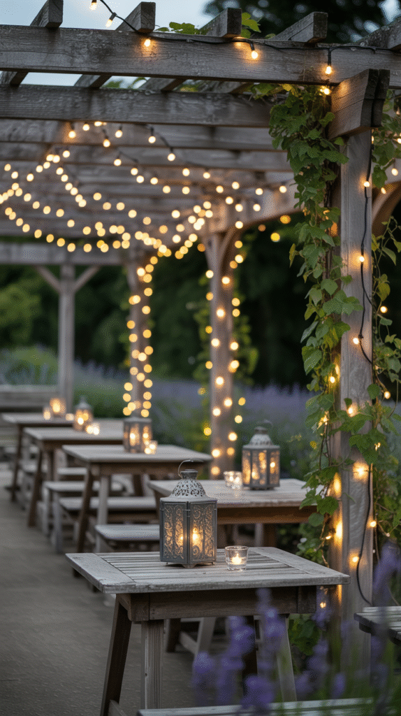 Outdoor curtains softening a pergola's structure