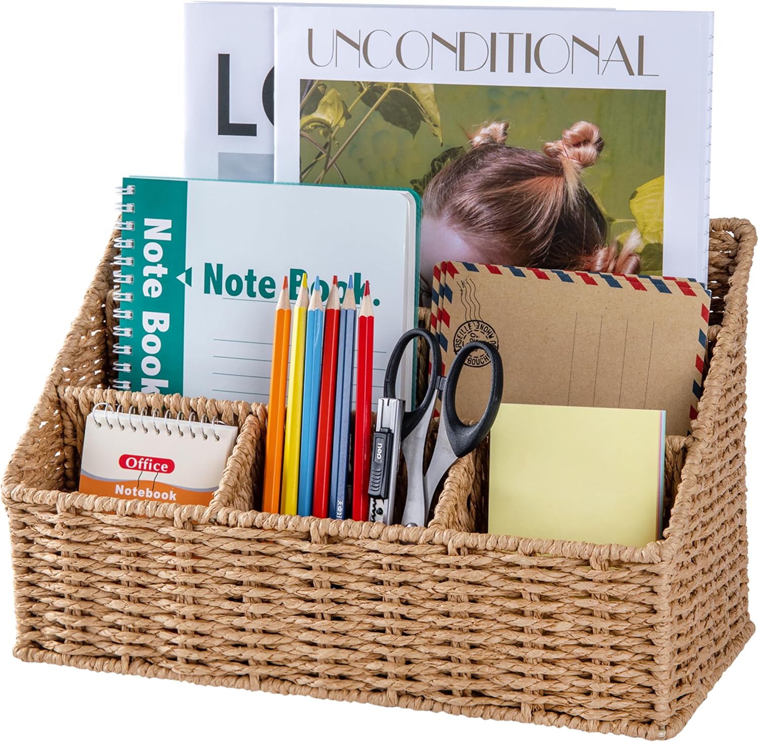 DINGTAI Rattan Desk Organizer, Tabletop Mail Holder