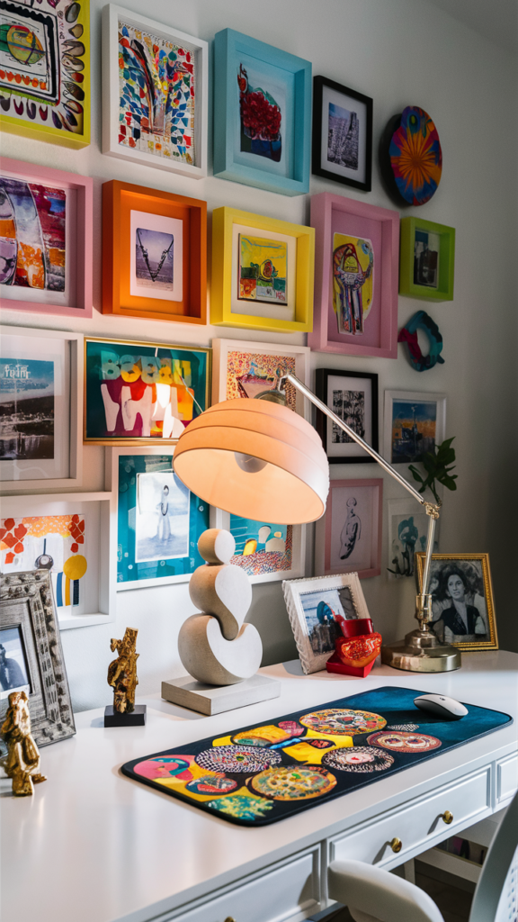 Captivating artistic home office setup with creative personal flair