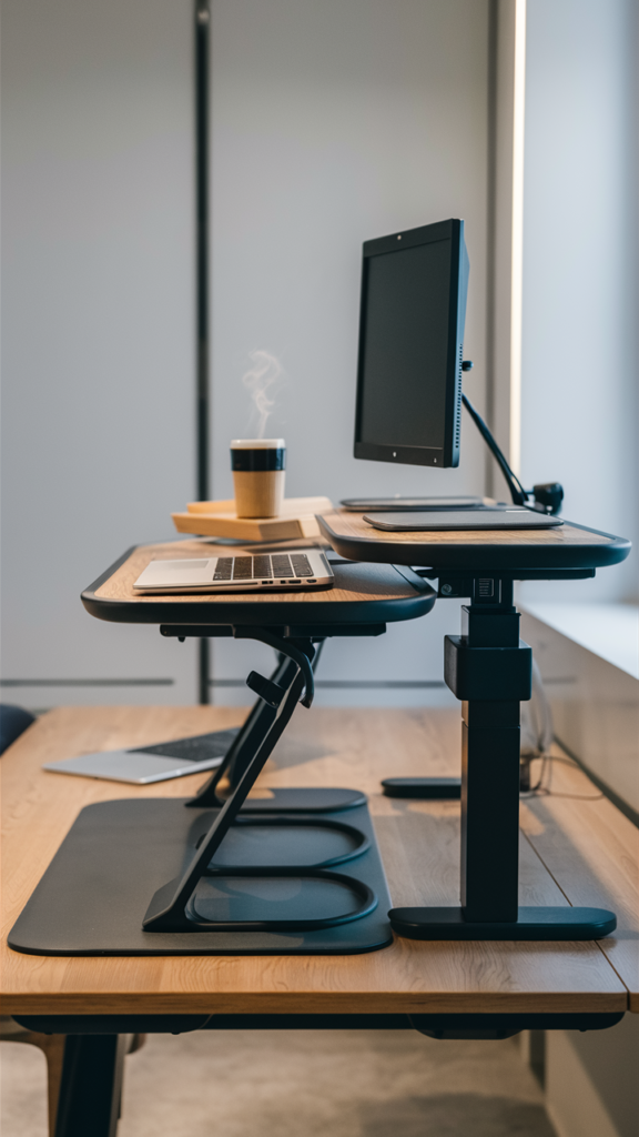 Contemporary home office with a height-adjustable standing desk