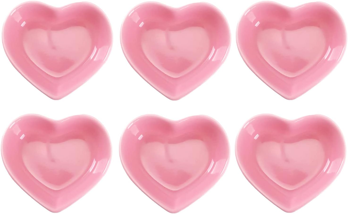 WHJY Pink Heart Shaped Ceramic Bowl Set of 6