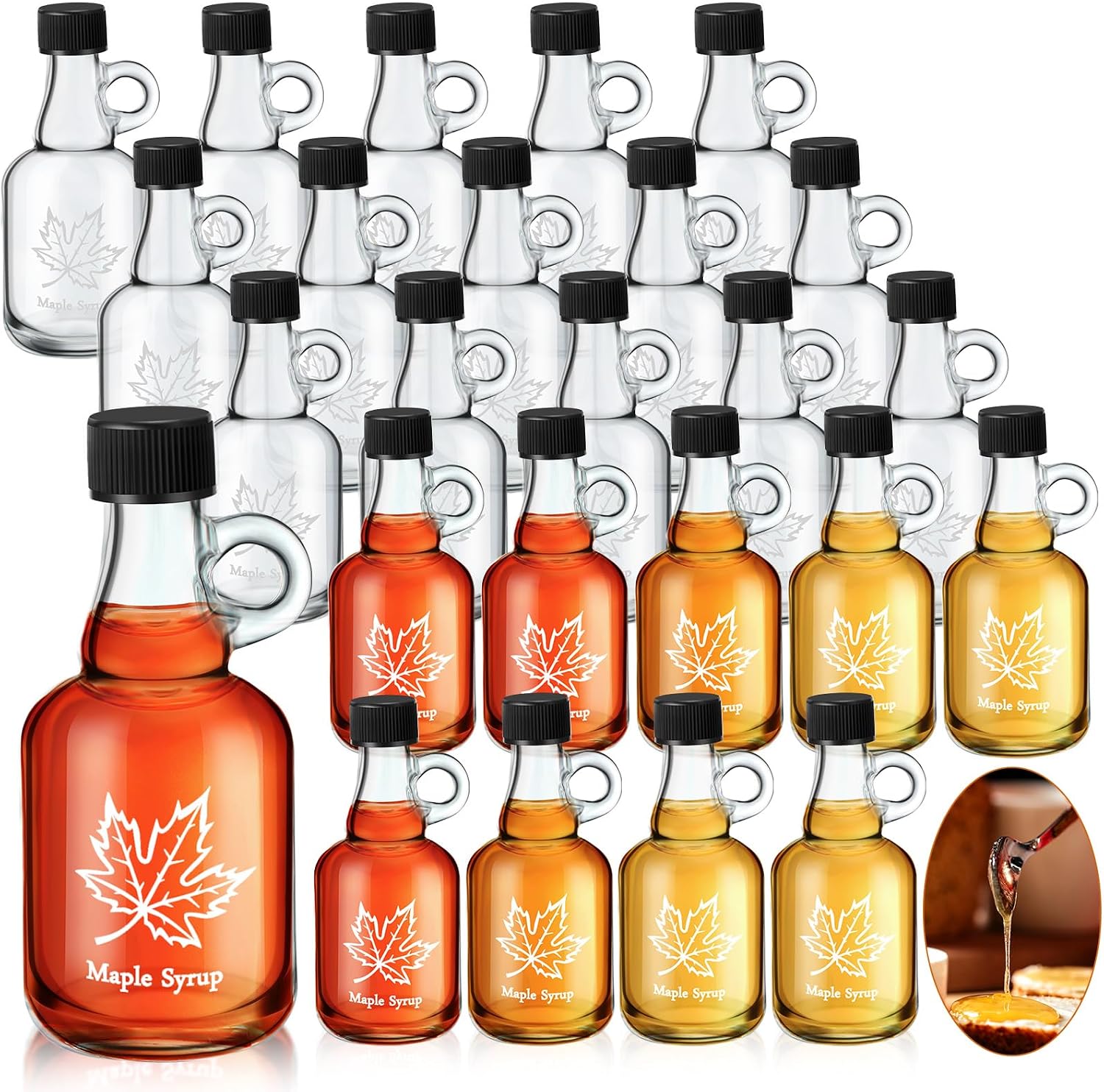 Havawish Mini Glass Maple Syrup Bottles with Handle, 1.7 oz, 24 Pcs