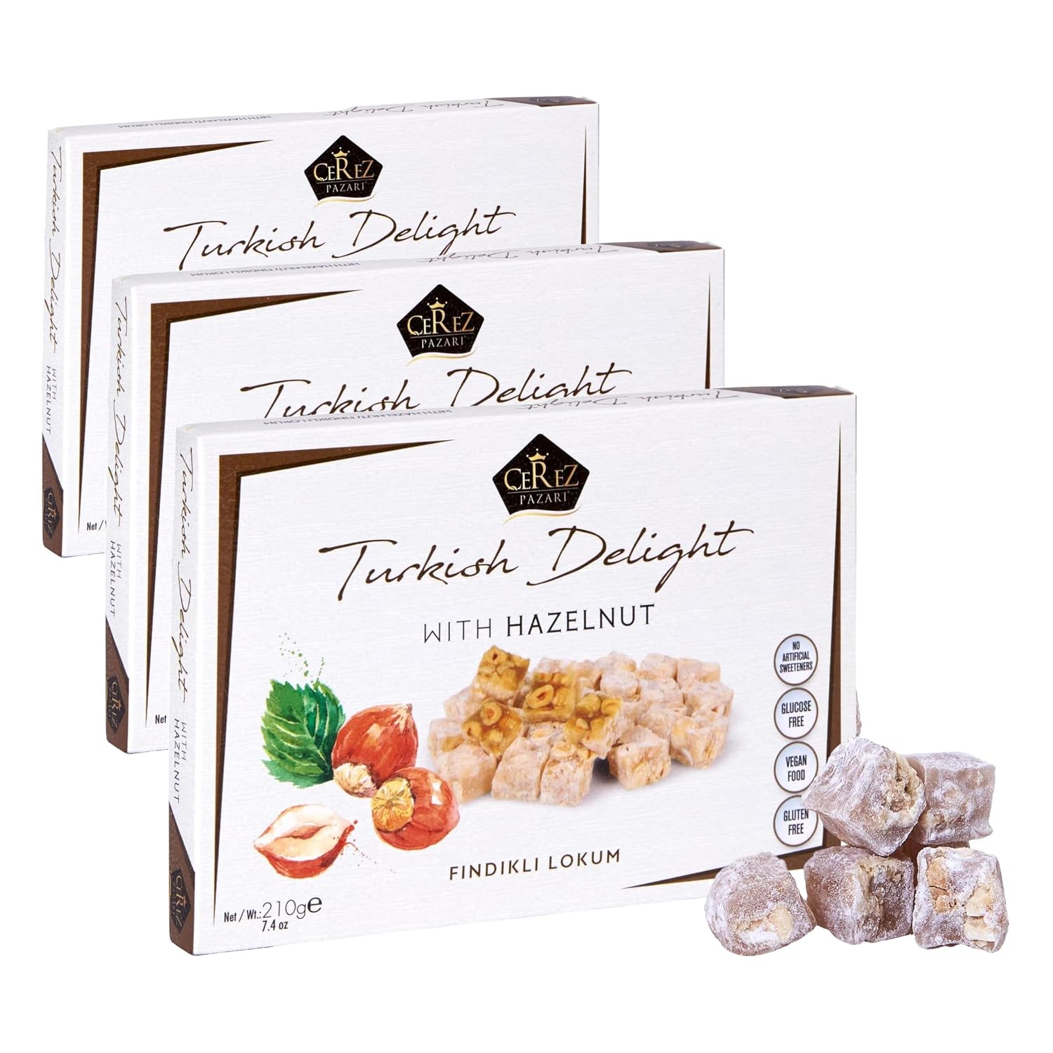 Cerez Pazari Turkish Delight with Hazelnut, Gourmet Gift Box, 7.4 oz