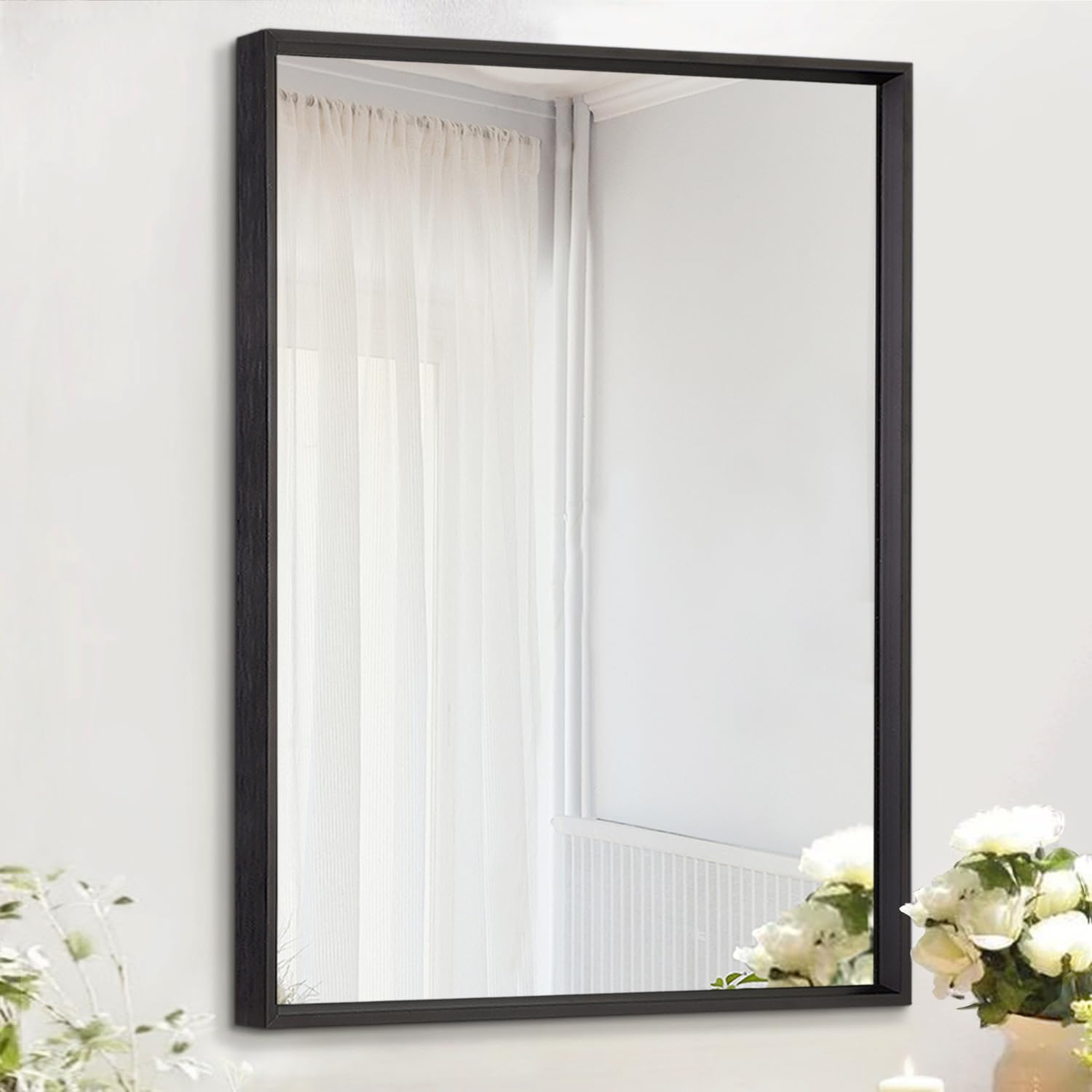 AAZZKANG Black Metal Framed Rectangle Wall Mirror, 20 x 16 Inch