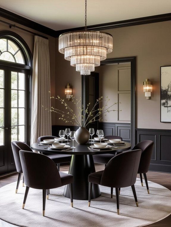 Dining room featuring curved furniture and a rounded table for a softer look