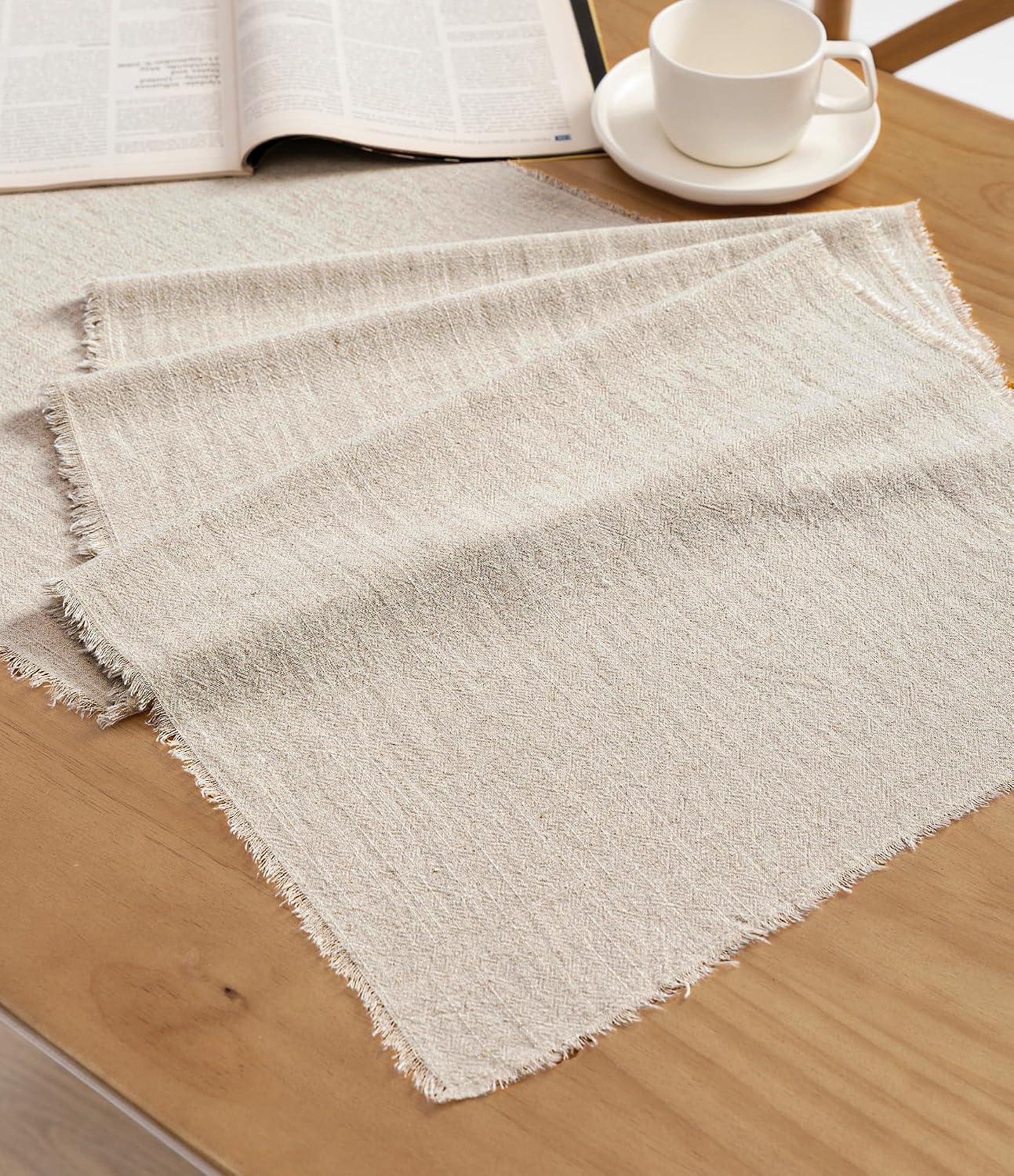 Vitalizart Beige Slub Cotton Linen Table Runner, 14 x 90 Inch