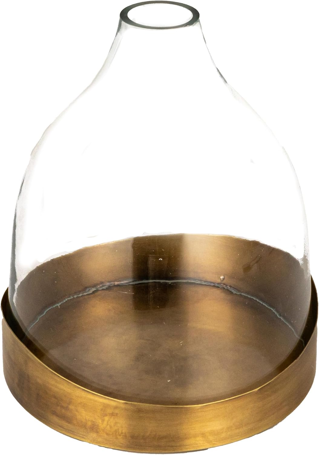 Creative Co-Op Glass Cloche with Metal Tray, Clear and Antique Brass