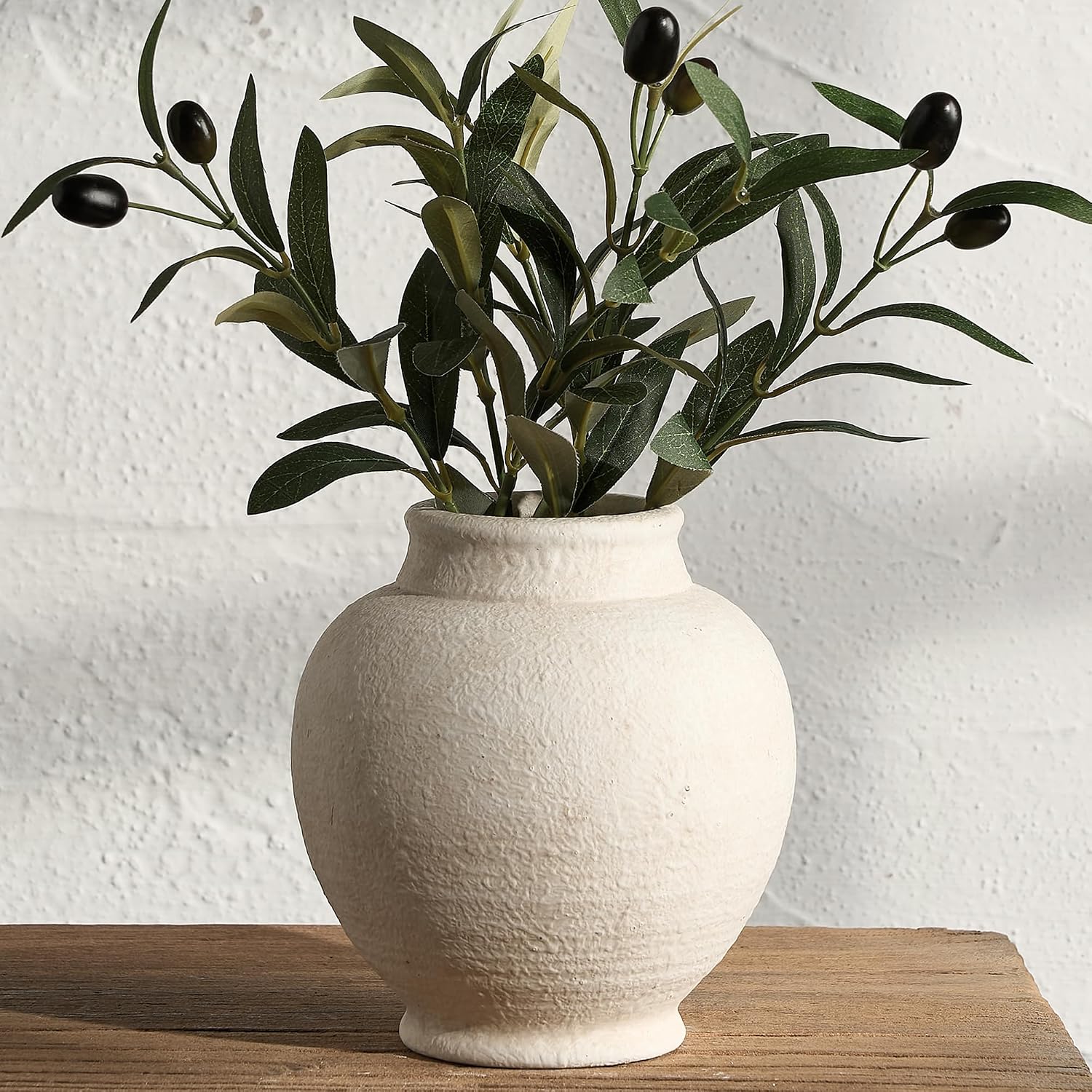 Ceramic Rustic Farmhouse Vase, Small Short Pottery Flower Vase